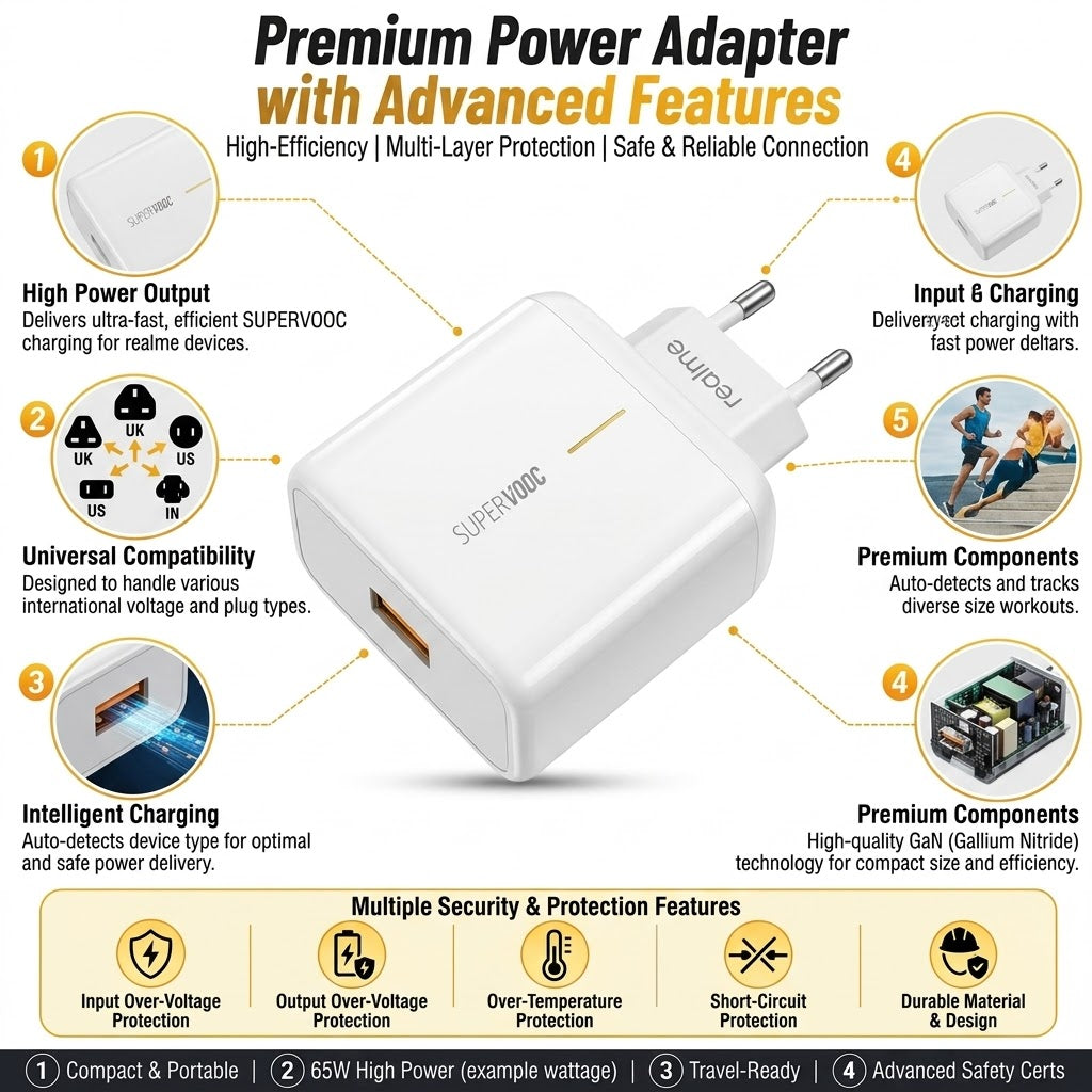 USB SuperVOOC Power Adapter with C-type cable(EU Plug)