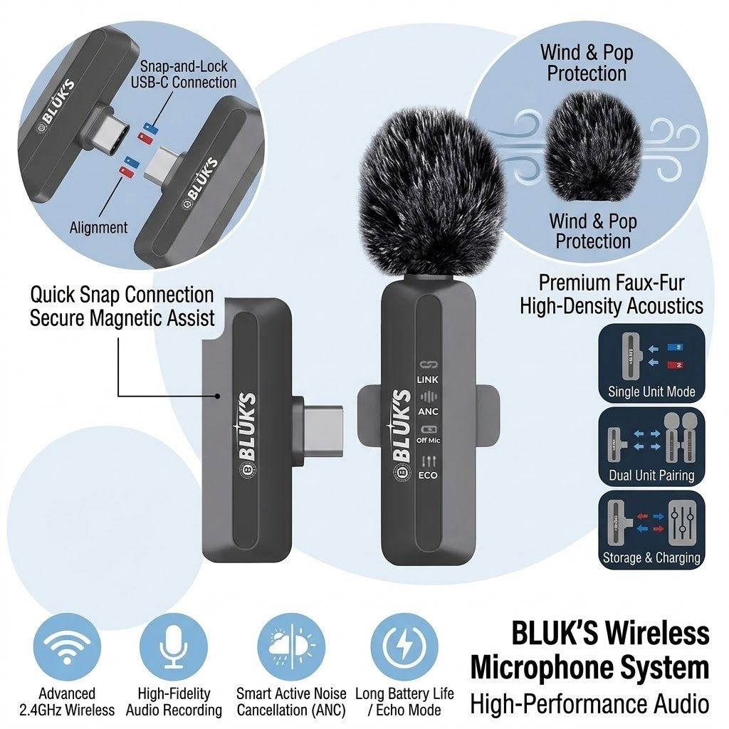 BLUK'S BX-116 2.4G Dual Wireless Lavalier Microphone System