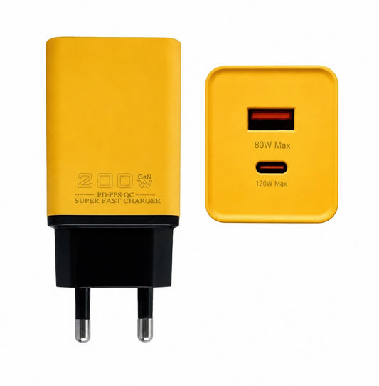 200W GaN Dual-Port Super Fast Wall Charger (120W Type-C + 80W USB-A)